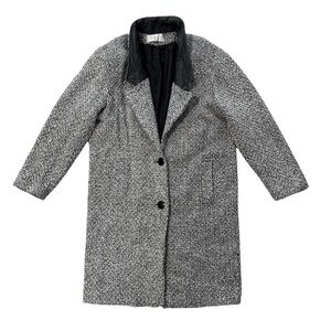 VTG 80s Otello Pelle Coat Leather Collared Wool Tweed Oversized Womens sz Large